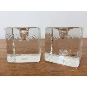 Vtg Mid Century Danish Handcrafted Poland Crystal Glass Cube Candlesticks 1.5"